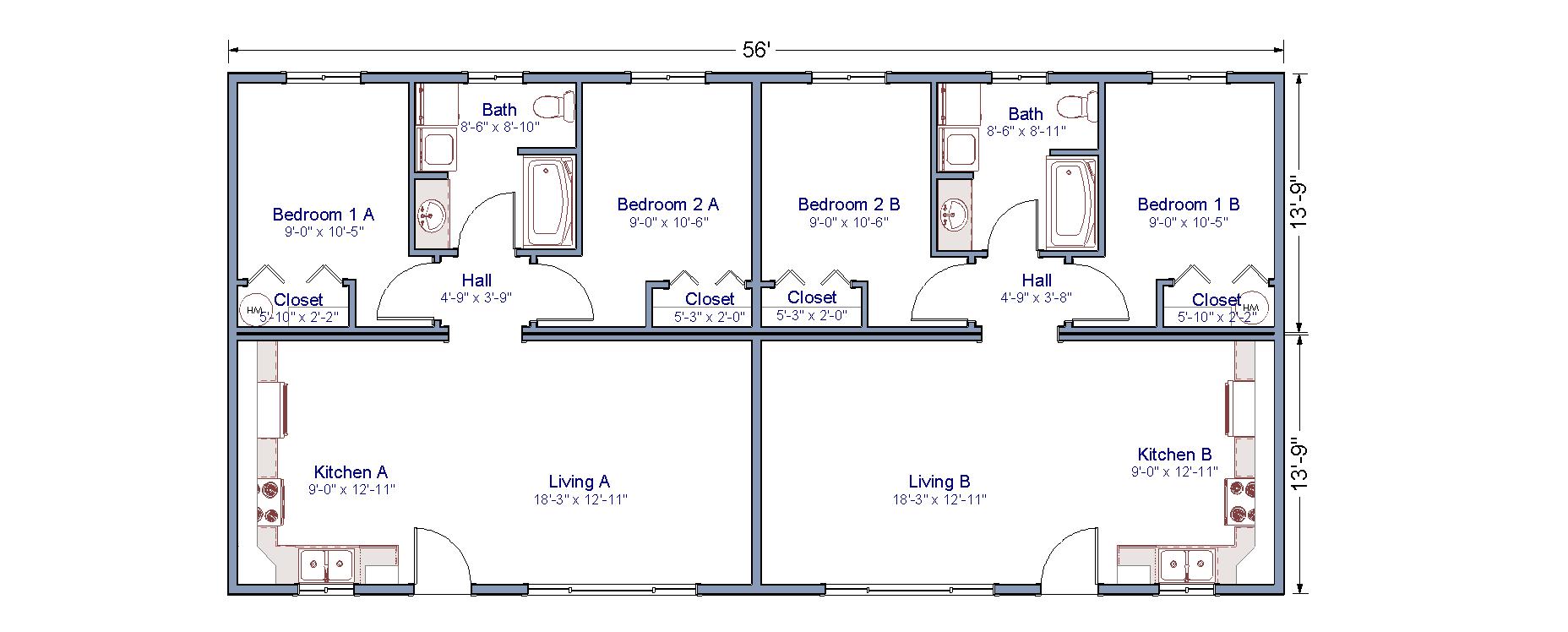 TLC Modular Homes Duplex 28’x56′ Modular Home